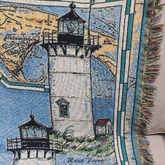 Cape Cod and Islands Lighthouses Tapestry Throw Blanket Donna Elias Vintage - Picture 7 of 13